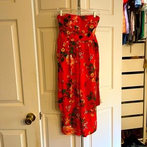 Strapless Red Tropical Jumpsuit
